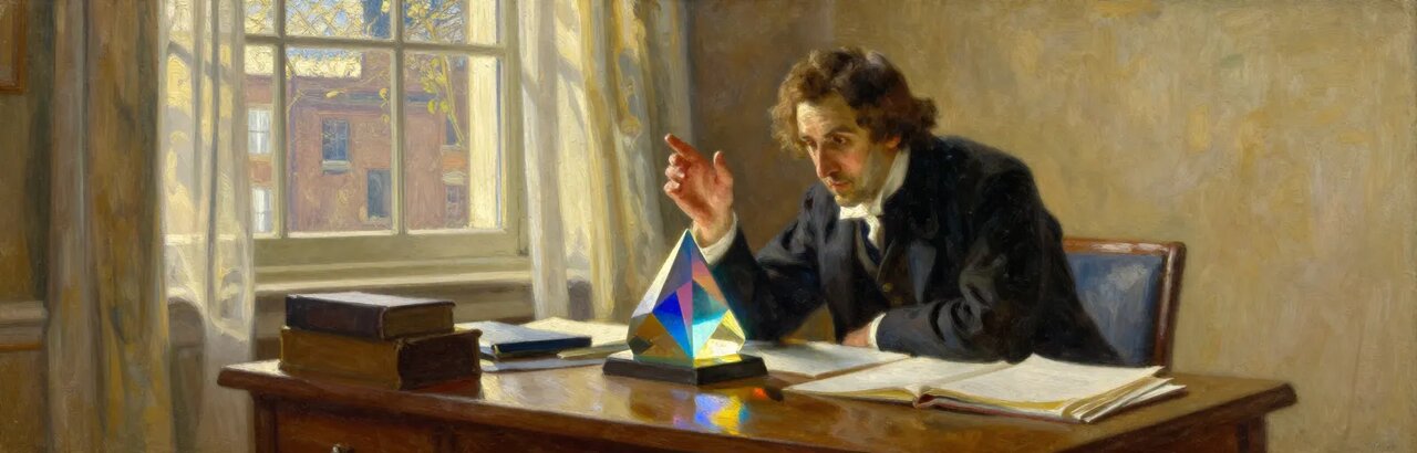Boston School Impressionist painting of a scholar examining a glowing prism refracting light across papers on a desk, representing the elenctic review process of examining code from multiple perspectives
