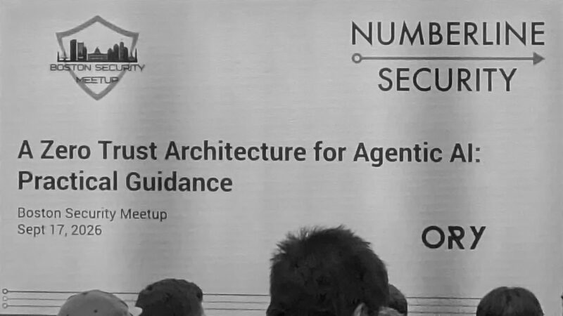 Title slide reading A Zero Trust Architecture for Agentic AI, Practical Guidance, with Numberline Security and Ory logos