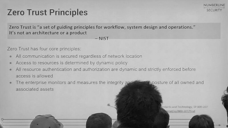 Slide listing four Zero Trust principles with a NIST definition