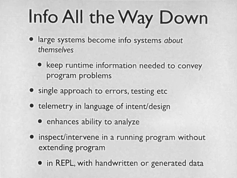 Slide titled Info All the Way Down on large systems becoming information systems about themselves