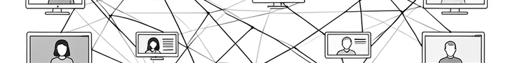 SPLASH 2020 virtual — grid of screens connected by network lines